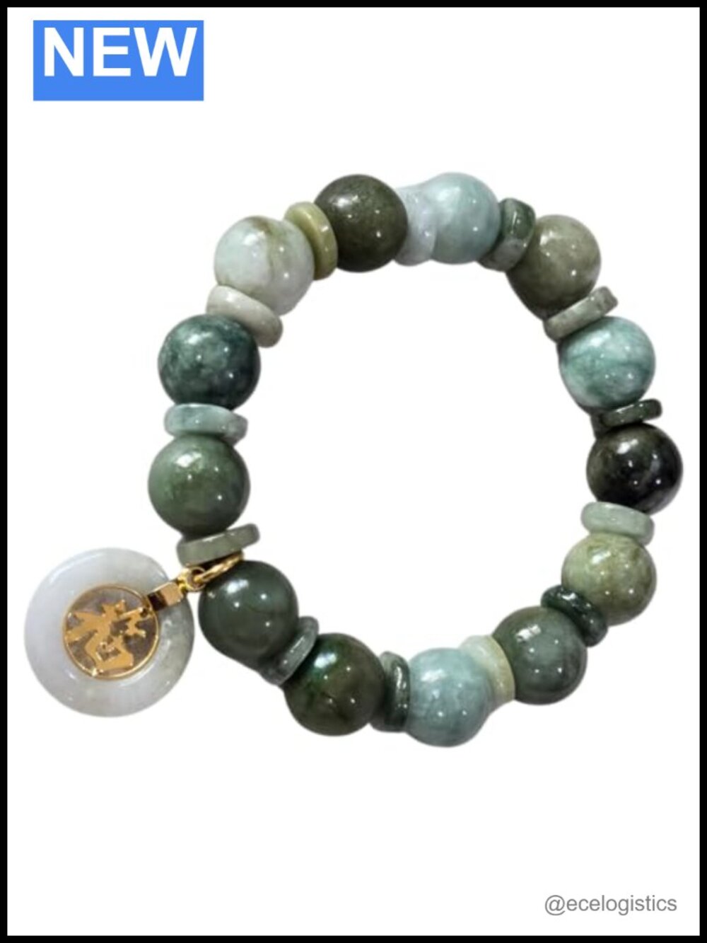 Burmese Jadeite 14mm Beaded Stretch Bracelet Lucky Charm